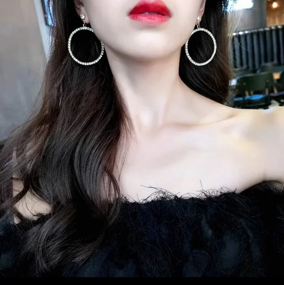 Clip On Sparkly Hoops 3in OR 2in - Picture 2 of 4